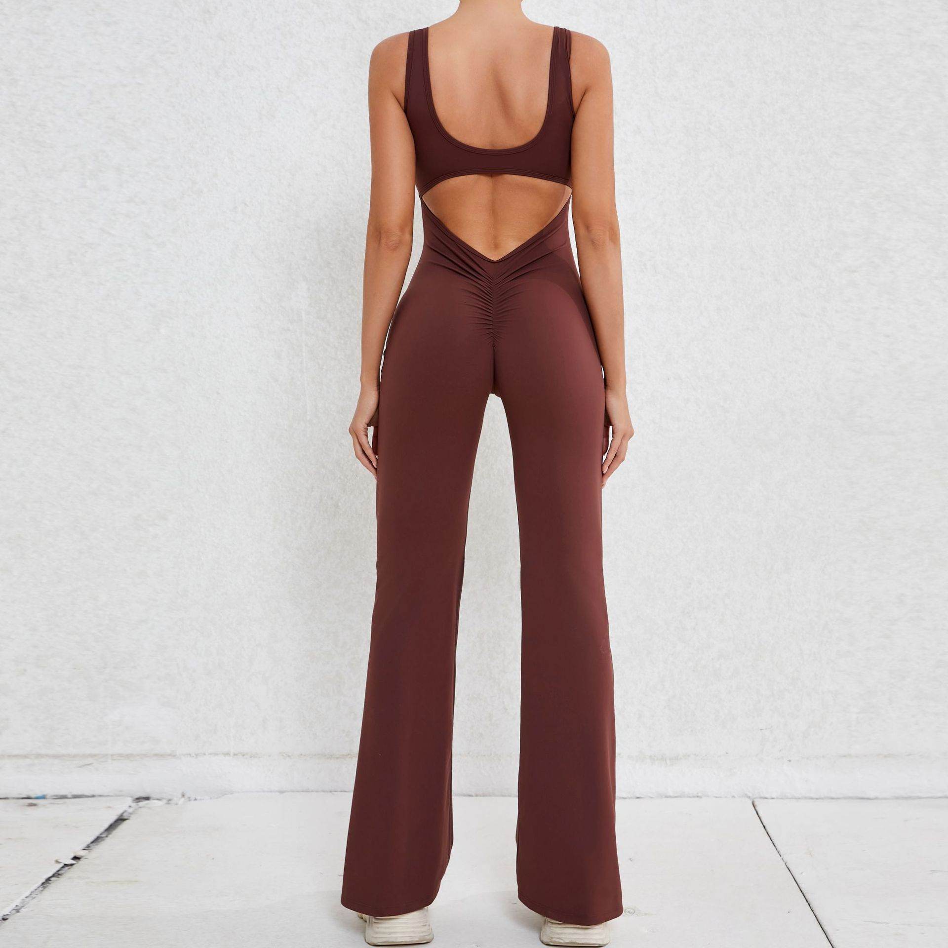 Hollow Back Workout Jumpsuit Sports Athleisure Yoga Wide Leg Jumpsuit - www.Shopthatapp.com