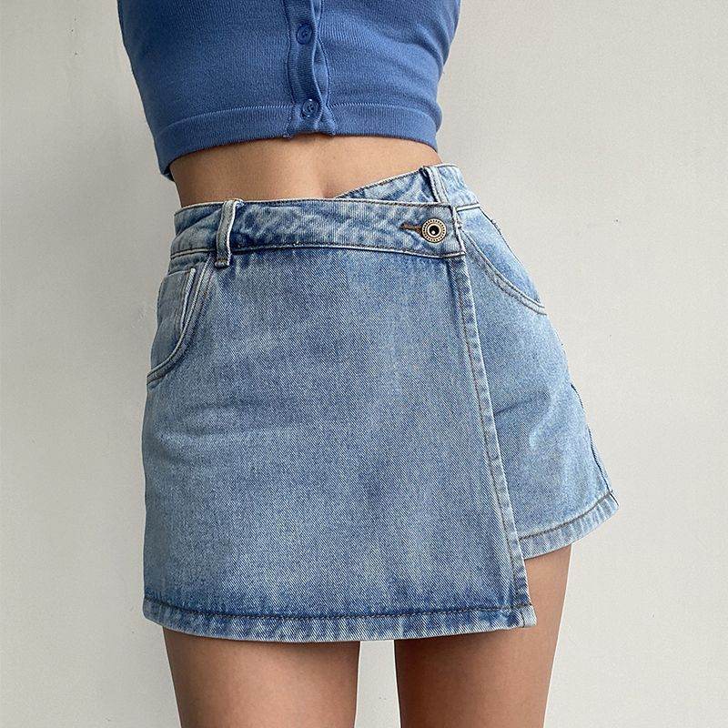 Elegant Anti-exposure Irregular Mini Denim Skirt - www.Shopthatapp.com