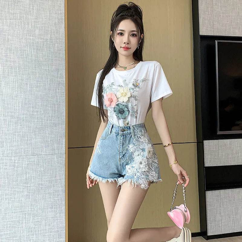 Exquisite Embroidered Flowers Denim Shorts For Women - www.Shopthatapp.com