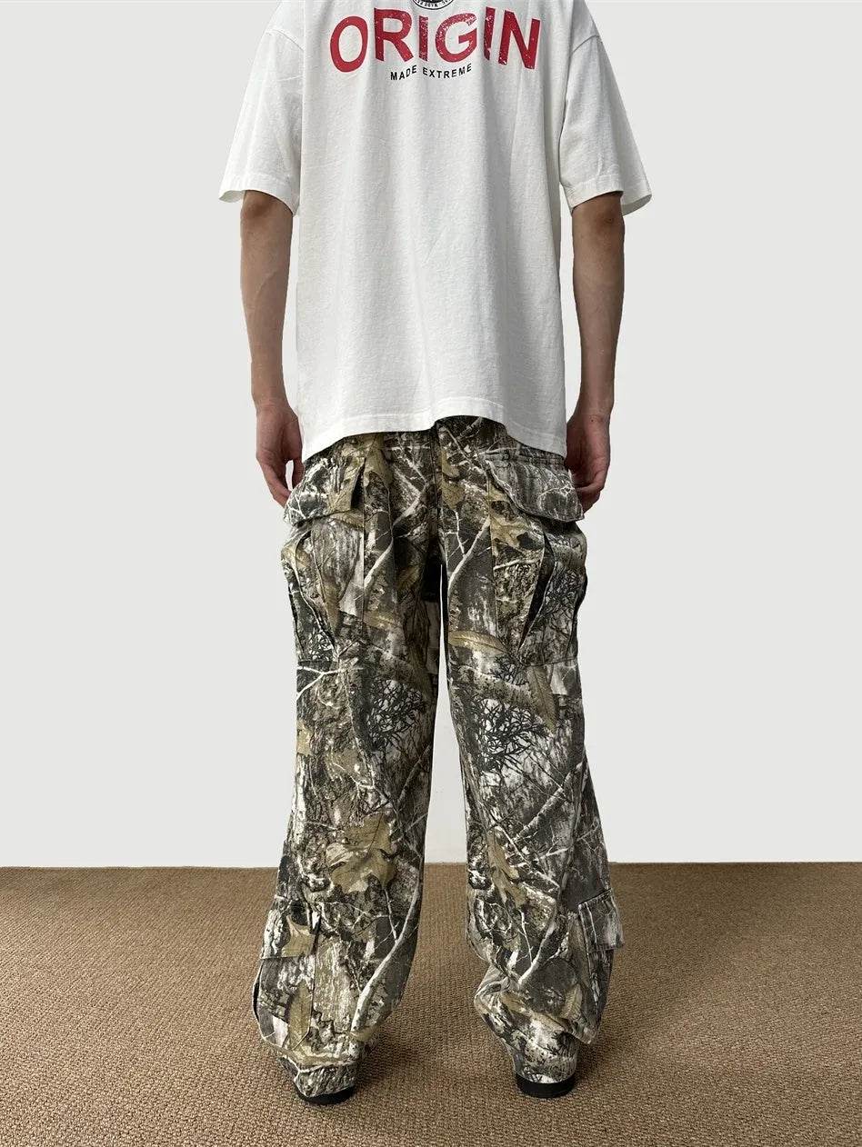 Loose Straight Tree Worn Looking Washed-out Camouflage Printed Cargo pant Men - www.Shopthatapp.com