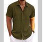 Men's Solid Color Loose Linen Short-sleeved shirt - www.Shopthatapp.com