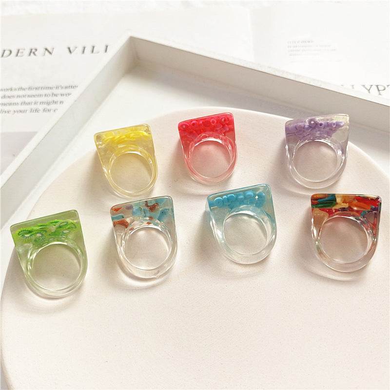 New Transparent Resin Ring Fruit Square Ring Acrylic Ring - www.Shopthatapp.com