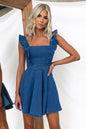 Women's Fashion Casual Denim Mini flared Dress - www.Shopthatapp.com