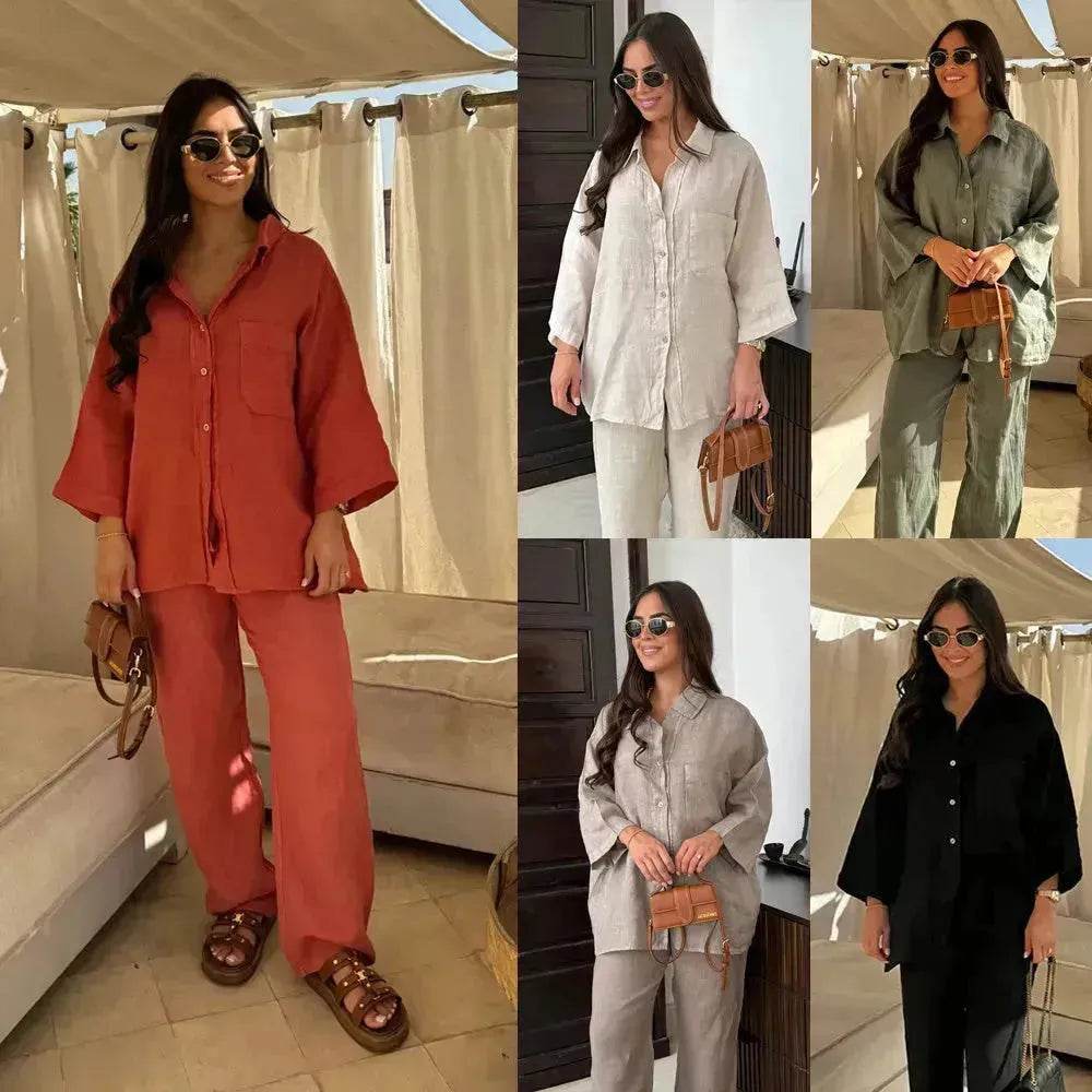 Casual Women Wide Leg Pants Long Sleeves Shirt Sets Ladies Loose High Street 2 Piece Outfits Pant co ords for Women Trouser co ords for Women - www.Shopthatapp.com