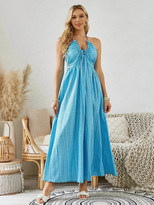 Bohemian Halter Maxi Dress - Women's Summer Sleeveless Flowy Beach Dress - www.Shopthatapp.com