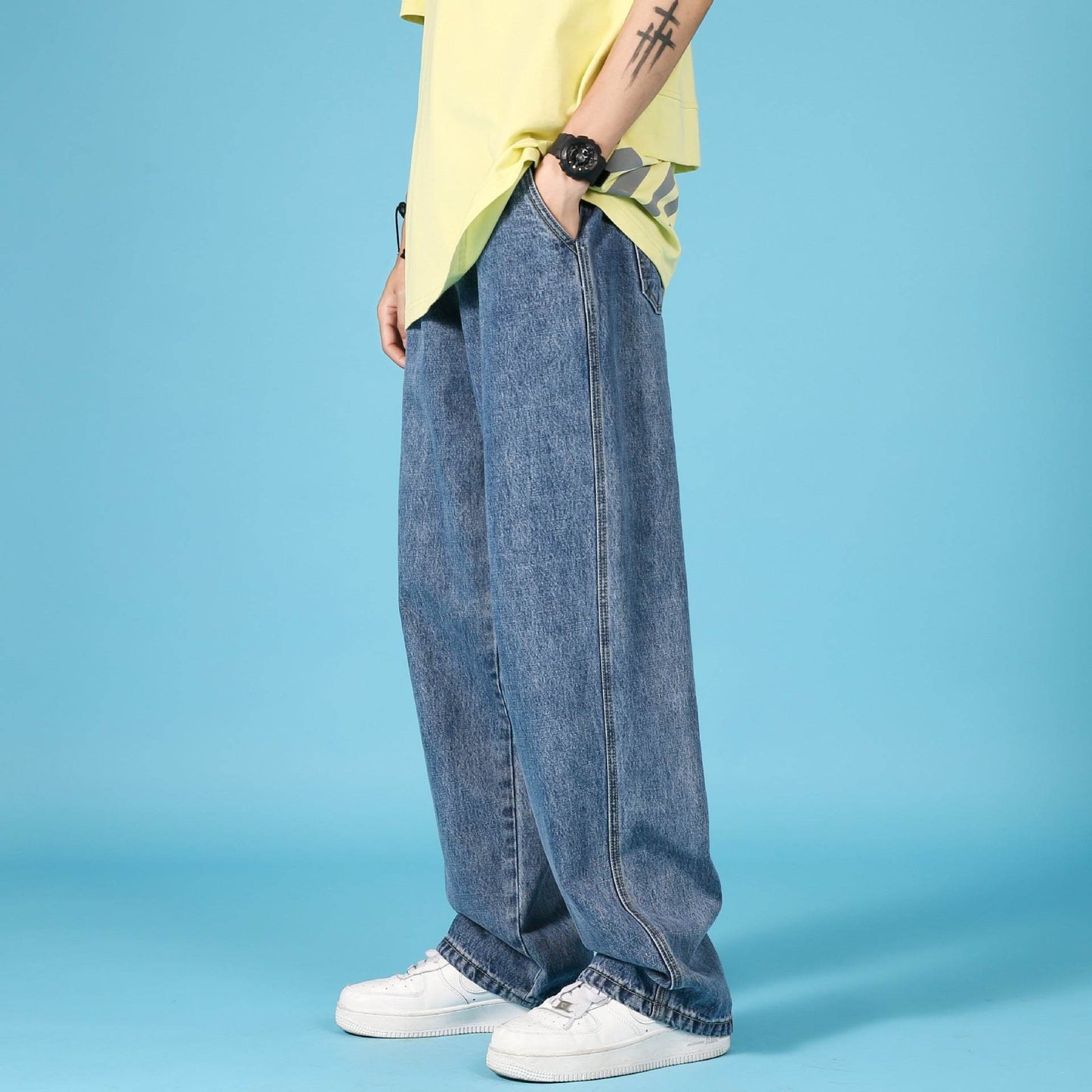 Straight Loose Jeans Men Casual Trousers Hip Hop Cargo Denim Pants With Zipper - www.Shopthatapp.com