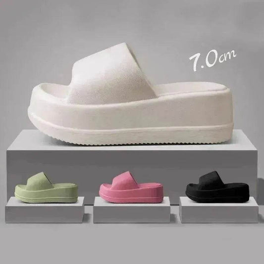 7cm High Heel Flat Slippers Summer Solid Color Non-slip Floor Home Shoes Outdoor Garden Slippers For Women - www.Shopthatapp.com
