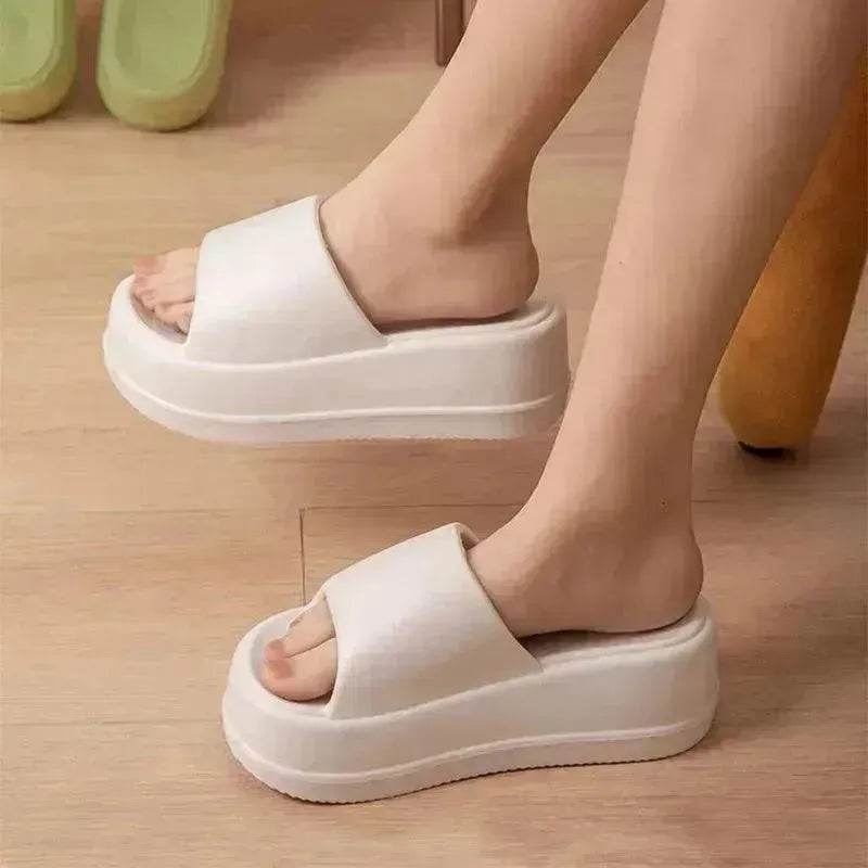 7cm High Heel Flat Slippers Summer Solid Color Non-slip Floor Home Shoes Outdoor Garden Slippers For Women - www.Shopthatapp.com