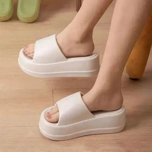 7cm High Heel Flat Slippers Summer Solid Color Non-slip Floor Home Shoes Outdoor Garden Slippers For Women - www.Shopthatapp.com
