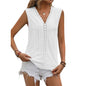 Summer Sleeveless Lace Blouse Tops Women V-neck top - www.Shopthatapp.com