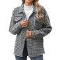 Casual Houndstooth Lapel Tweed Button long sleeve shirt tops for women - www.Shopthatapp.com