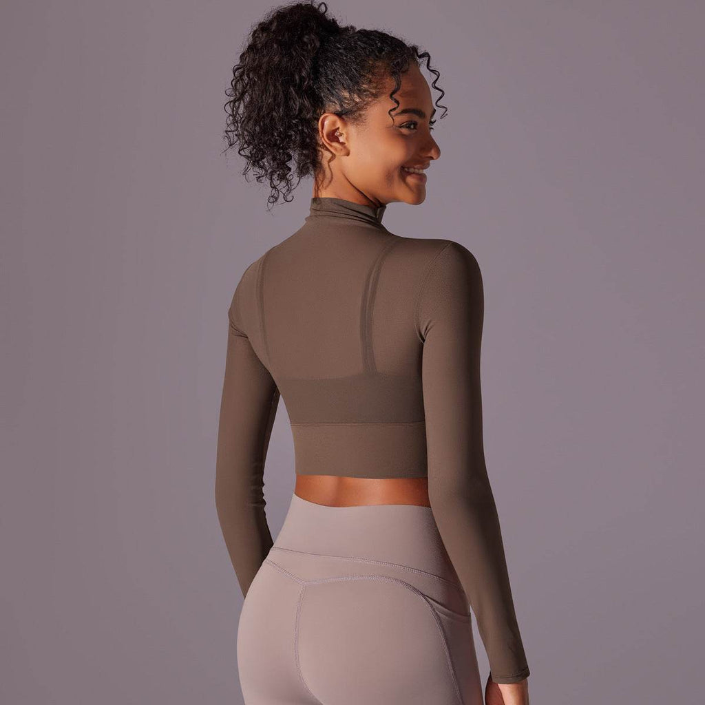 Quick Drying Gym Slim Fit Mesh Turtleneck Long Sleeve Workout Crop Top - www.Shopthatapp.com