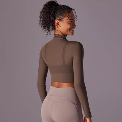 Quick Drying Gym Slim Fit Mesh Turtleneck Long Sleeve Workout Crop Top - www.Shopthatapp.com