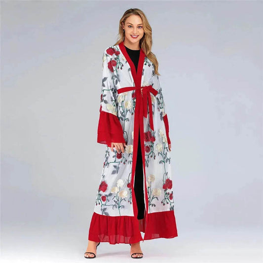 Fashion Floral Open front Abaya  Kimono Abaya for Middle Eastern Dubai Turkey Arab Women - www.Shopthatapp.com
