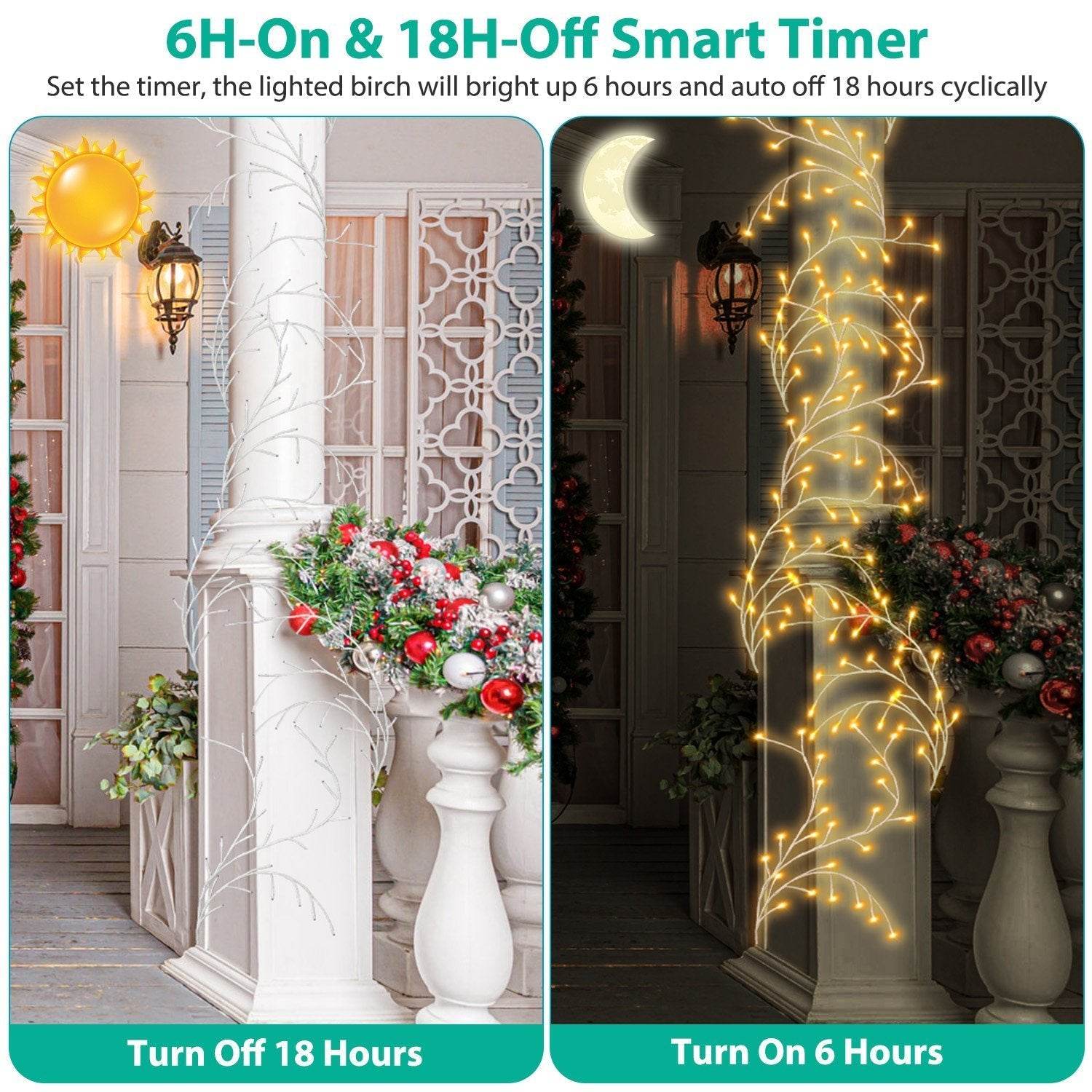 1Pc 7.87FT Lighted Birch Garland Lighted Twig Vine Lights 144LED Birch Garland With Lights String Light With Timer 8 Modes IP45 Waterproof For Christmas Fireplace Home Decoration - www.Shopthatapp.com