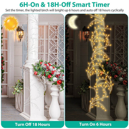 1Pc 7.87FT Lighted Birch Garland Lighted Twig Vine Lights 144LED Birch Garland With Lights String Light With Timer 8 Modes IP45 Waterproof For Christmas Fireplace Home Decoration - www.Shopthatapp.com