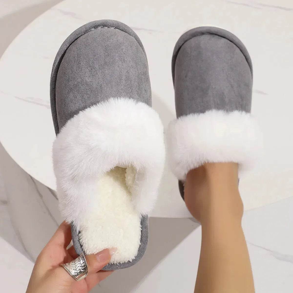 Winter Warm Plush Slippers Home Indoor Non-slip Bedroom Floor Soft Fuzzy Slipper For Couple Fashion Solid House Shoes - www.Shopthatapp.com