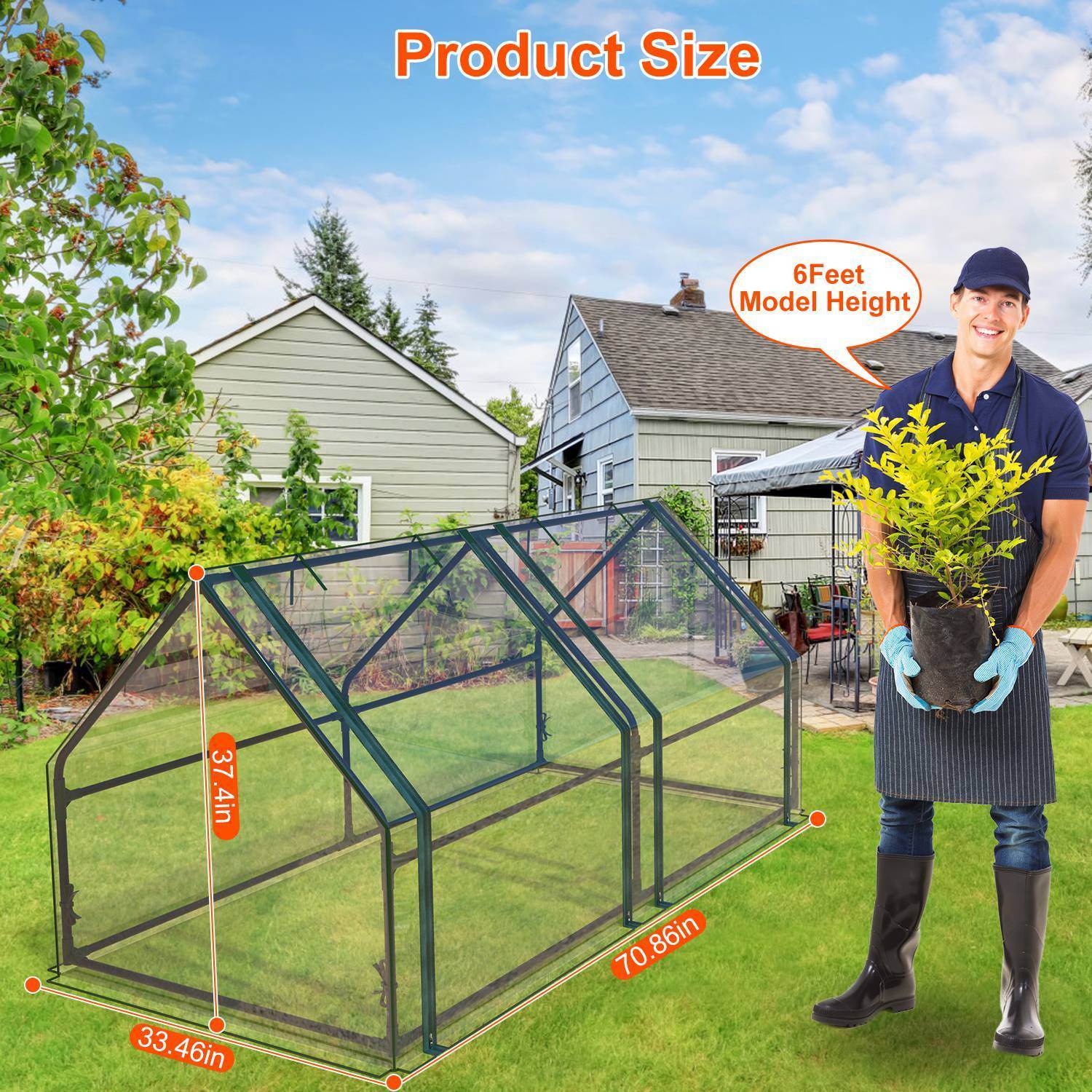 1Pc Portable Mini Greenhouse 70.86x33.46x37.4in With Roll-Up Zipper Doors Waterproof UV-Resistant PVC Cover Hot House For Indoor Outdoor Garden Patio Yard - www.Shopthatapp.com