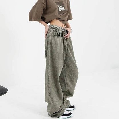Retro Worn Looking Washed-out Drawstring Baggy Jeans Pant For Women - www.Shopthatapp.com