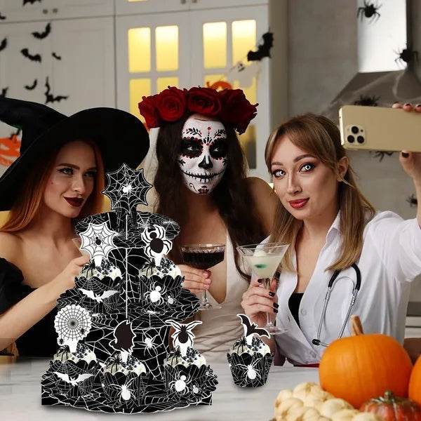 3 Tier Halloween Cupcake Stand Black Spider Web Cardboard Cupcake Stand Spider Bat Cupcake Toppers Halloween Cupcake Holder Tower For Halloween Birthday Party Supplies - www.Shopthatapp.com