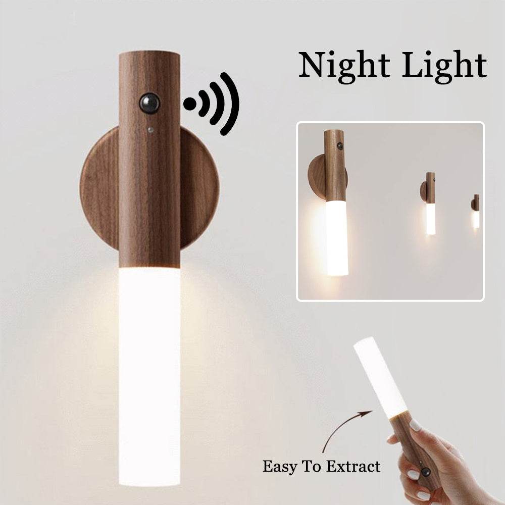 Auto LED USB Magnetic Wood Wireless Night Light Corridors Porch Lights PIR Motion Sensor Wall Light Cabinet Lamp - www.Shopthatapp.com