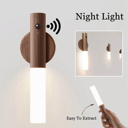 Auto LED USB Magnetic Wood Wireless Night Light Corridors Porch Lights PIR Motion Sensor Wall Light Cabinet Lamp - www.Shopthatapp.com