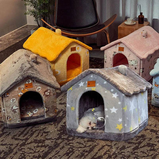 Foldable Dog House Pet Cat Bed Winter Dog Villa Sleep Kennel Removable Nest Warm Enclosed Cave Sofa Pets Supplies - www.Shopthatapp.com