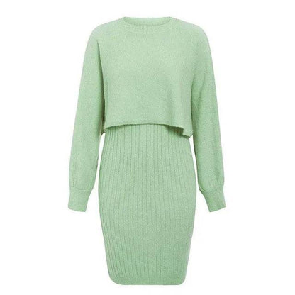 Women 2pcs Winter Outfit Cashmere dress Cropped Pullover top - www.Shopthatapp.com