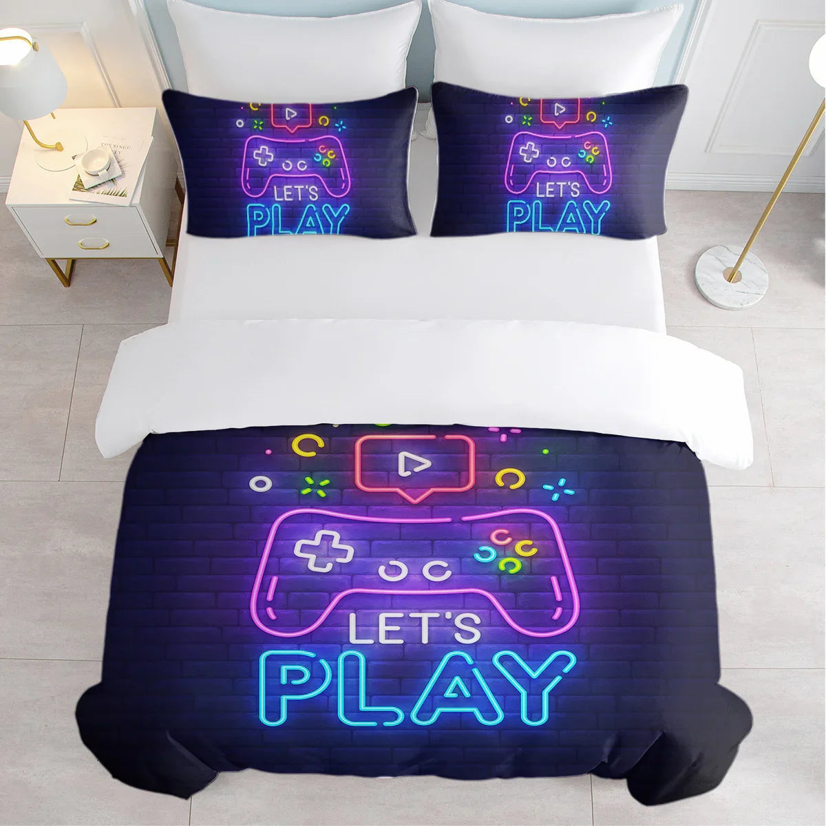 Gaming Duvet Cover Set Twin Full Queen King Size Video Game Controller Bedding Set, Boys Video Games Comforter Cover With 2 Pillow Shams, Bed Set For Boys Girls Bedroom Decor - www.Shopthatapp.com