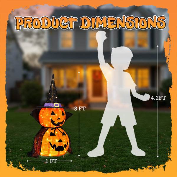 2Packs 3FT Halloween Collapsible Lighted Pumpkin Decoration, 176 LED Pop-Up Pumpkin Lamp With Cape, Plug In Halloween Jack-O-Lantern With Metal Stand For Indoor Outdoor Garden Patio Party Decor - www.Shopthatapp.com