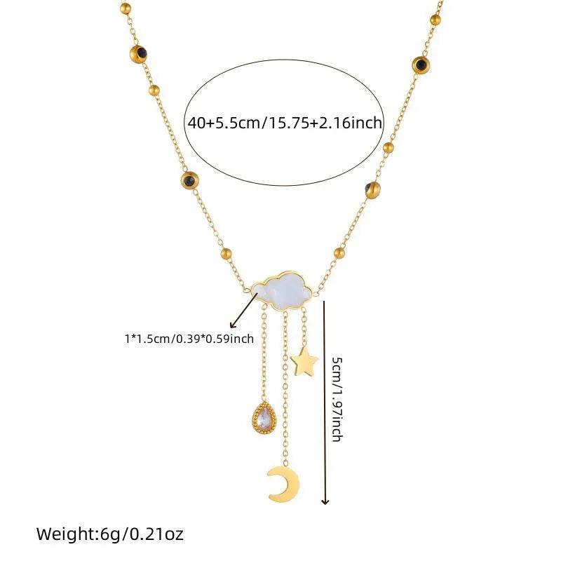 White Shell Cloud Star Moon Long Fringe Water Drop Fashion Necklace - www.Shopthatapp.com