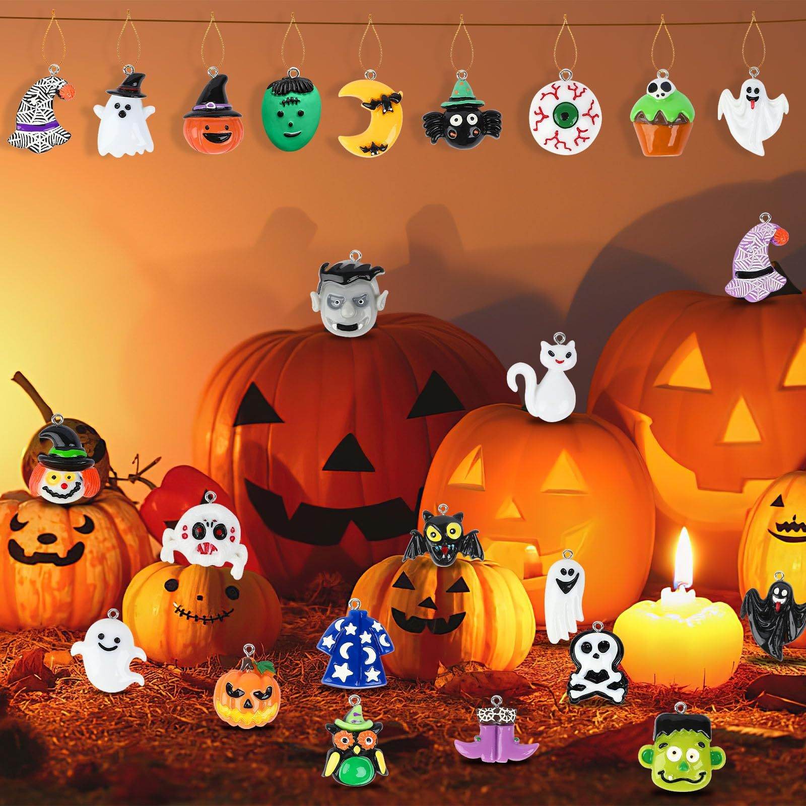 36PCS Mini Resin Halloween Ornaments - Tiny Hanging Decorations For Tree, Miniatures Figurines Charms With String, Resin Pendants For Party Decor, Small-Cannot Be Listed On Amazon Platform - www.Shopthatapp.com