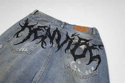 Punk Make Old Ripped Letter Denim Trousers Men Jeans - www.Shopthatapp.com