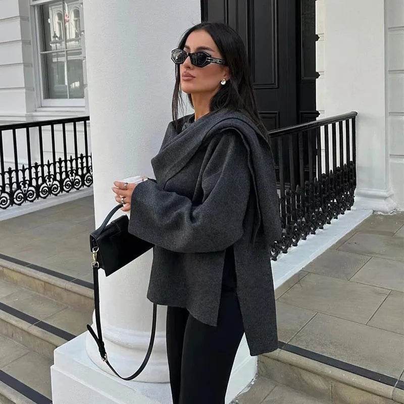 Women Solid Fashionable Cozy Scarf Winter Coat Jacket - www.Shopthatapp.com