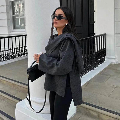 Women Solid Fashionable Cozy Scarf Winter Coat Jacket - www.Shopthatapp.com
