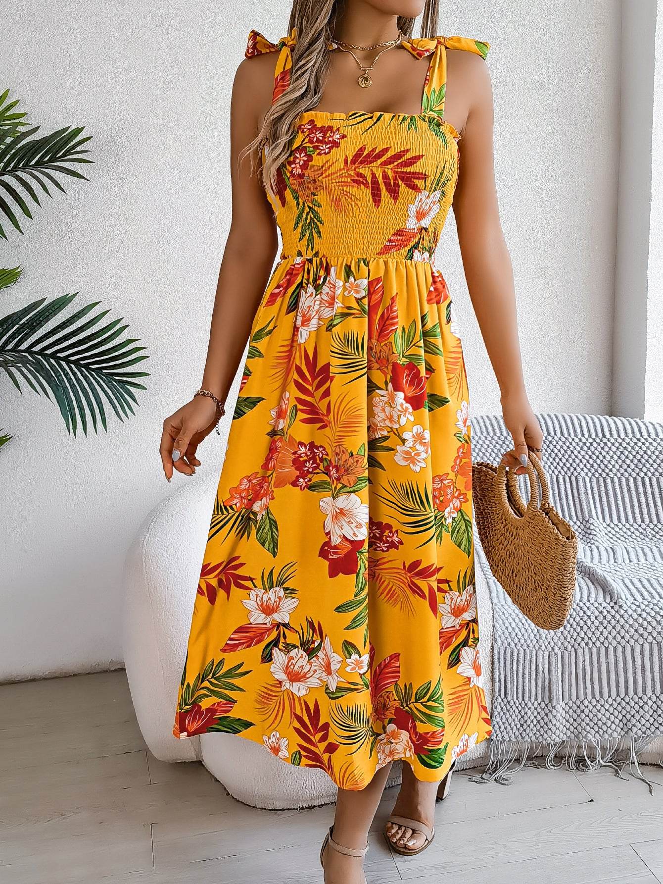 Flowers Print Suspender Corset Dress Ins Fashion Holiday Beach Long Dresses Summer Clothing For Women - www.Shopthatapp.com