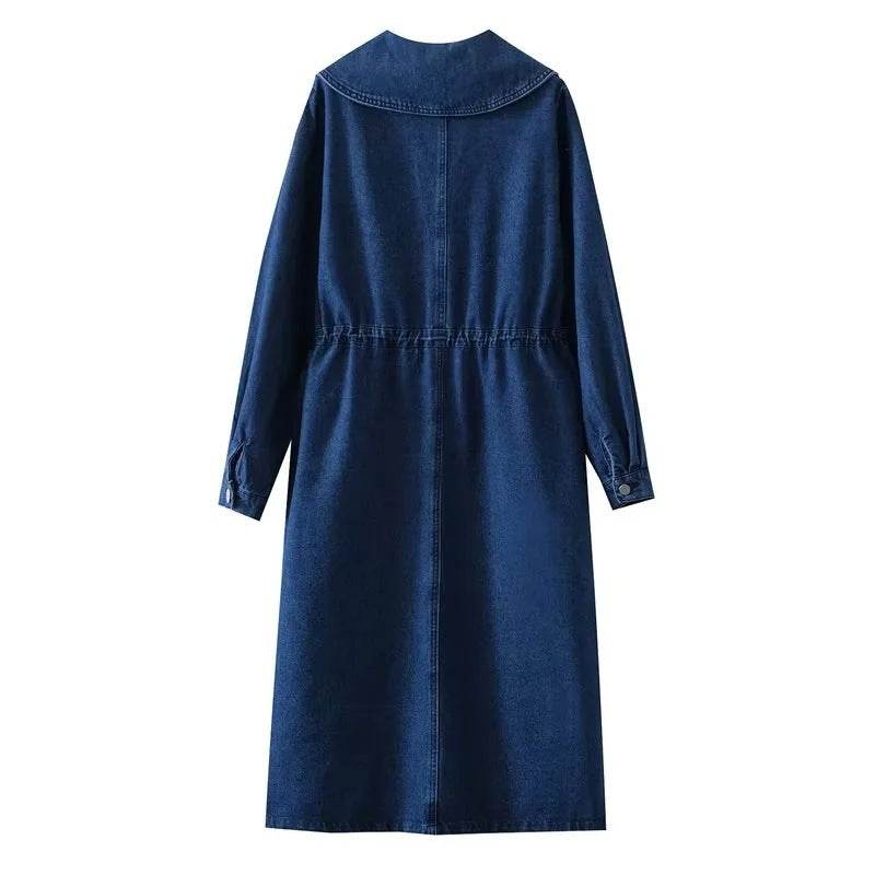 New Long Sleeve Button loose Denim Midi Dress Women - www.Shopthatapp.com