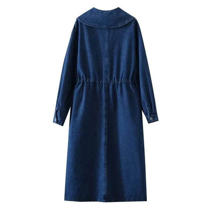 New Long Sleeve Button loose Denim Midi Dress Women - www.Shopthatapp.com