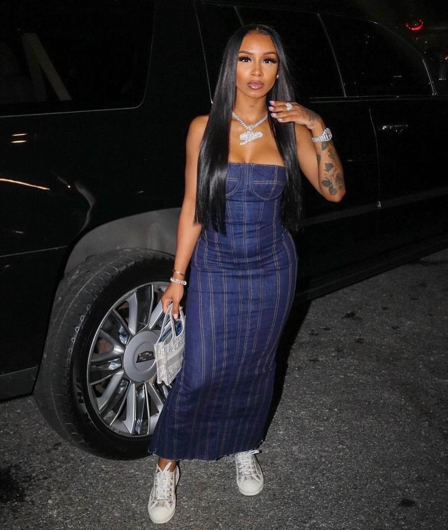 Fashion Strapless Tube Top Denim Long Fitted Jeans Dress - www.Shopthatapp.com