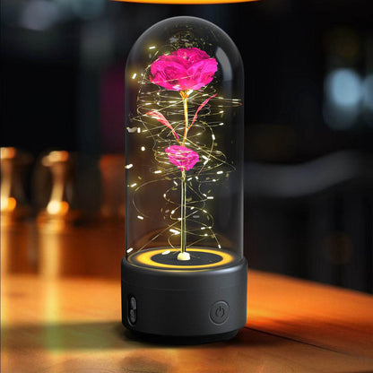 Creative 2 In 1 Rose Flowers LED Light And Bluetooth-compatible Speaker Valentine's Day Gift Rose Luminous Night Light Ornament In Glass Cover - www.Shopthatapp.com