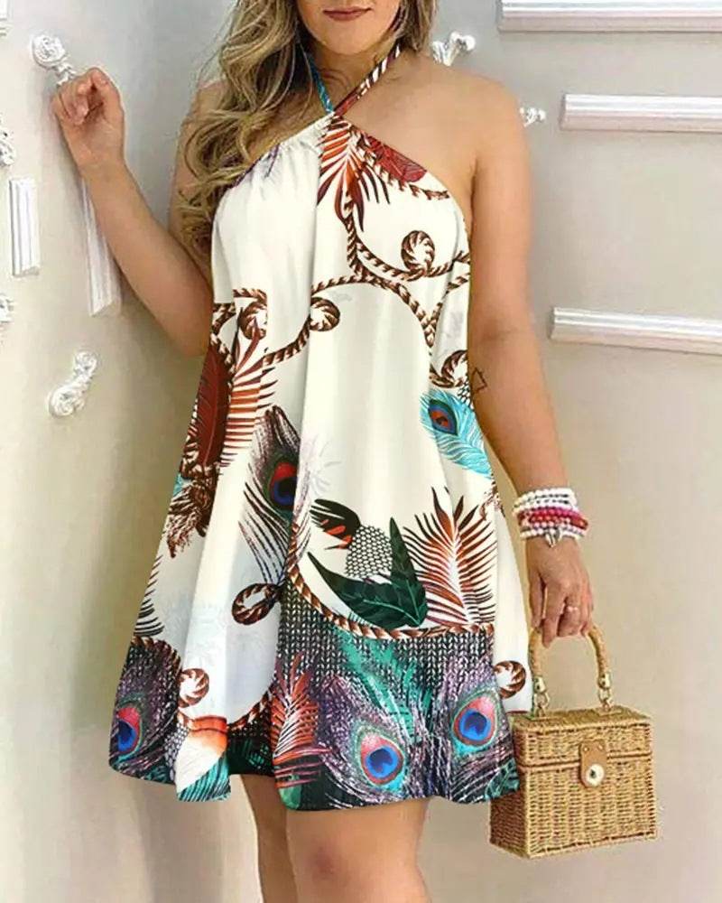 Printed Dress Summer Off-Shoulder Hanging Neck Sleeveless Sexy Dresses Women - www.Shopthatapp.com