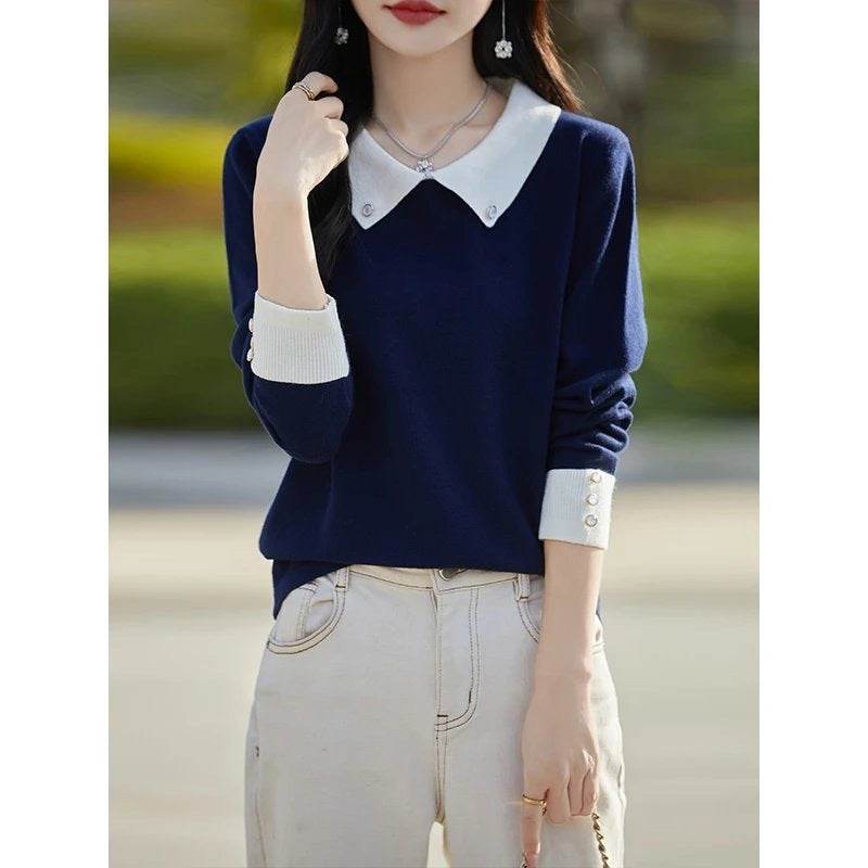 Lapels Bottoming Sweater blouse top For Women - www.Shopthatapp.com
