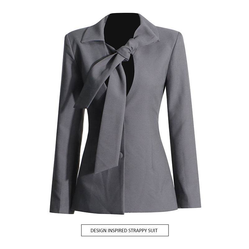 V-neck Lace-up Single-breasted Design Blazer For Women - www.Shopthatapp.com