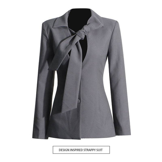 V-neck Lace-up Single-breasted Design Blazer For Women - www.Shopthatapp.com