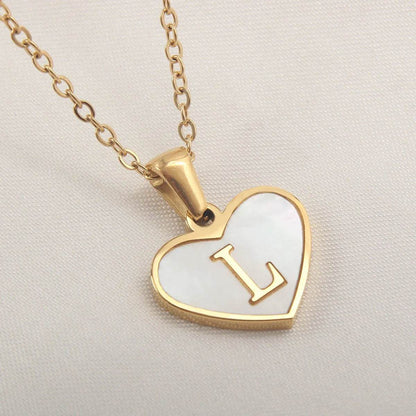 26 Letter Heart-shaped Necklace White Shell Love Clavicle Chain Fashion Personalized Necklace For Women Jewelry Valentine's Day - www.Shopthatapp.com