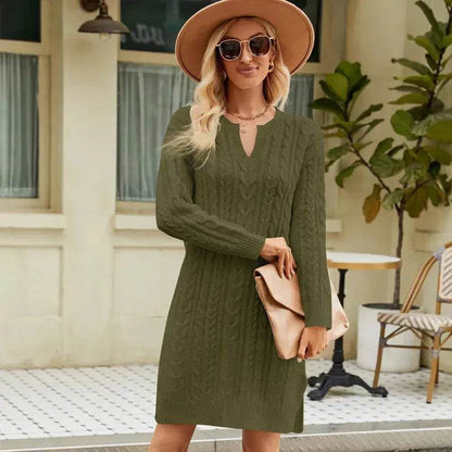 Autumn Winter Slim fit Twisted Split Mini Knitted Wool Sweater Dress - www.Shopthatapp.com