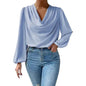 Casual Evening Top for Women Long-sleeved Shirt Loose V-neck chiffon blouse Top women - www.Shopthatapp.com