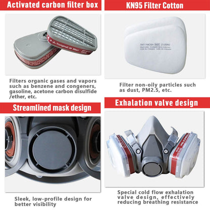 7in1 Half Face Gas Mask Facepiece Spray Painting Respirator Reusable Safety protective mask - www.Shopthatapp.com #