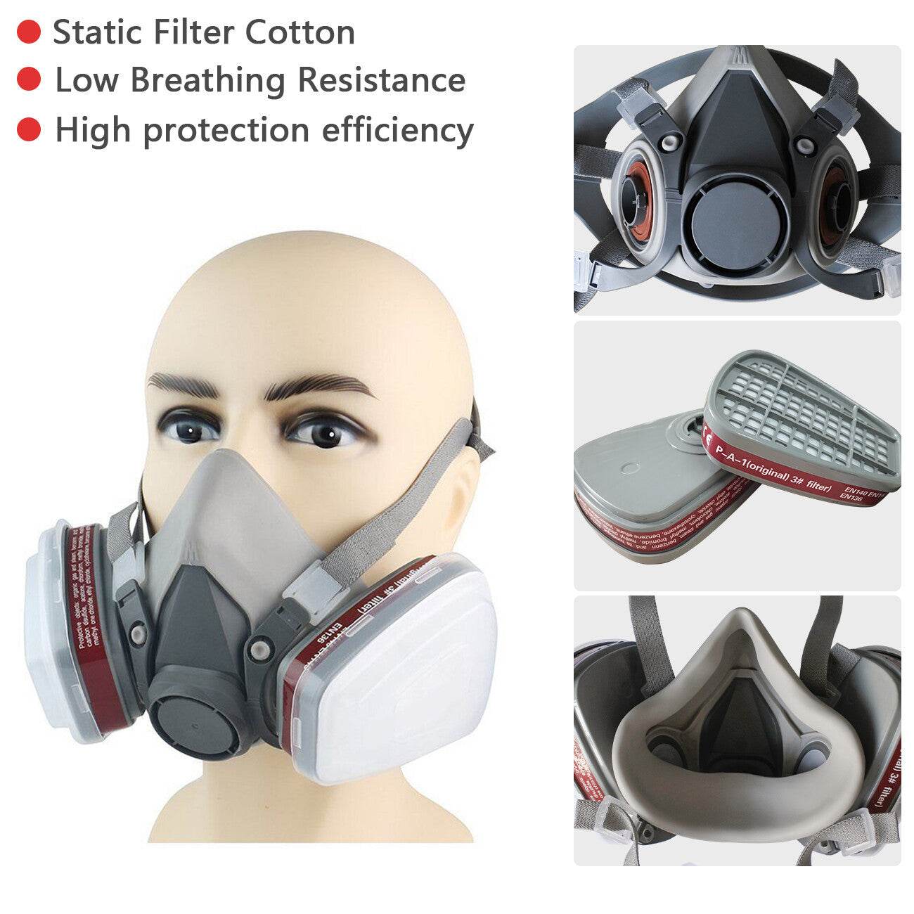 7in1 Half Face Gas Mask Facepiece Spray Painting Respirator Reusable Safety protective mask - www.Shopthatapp.com #