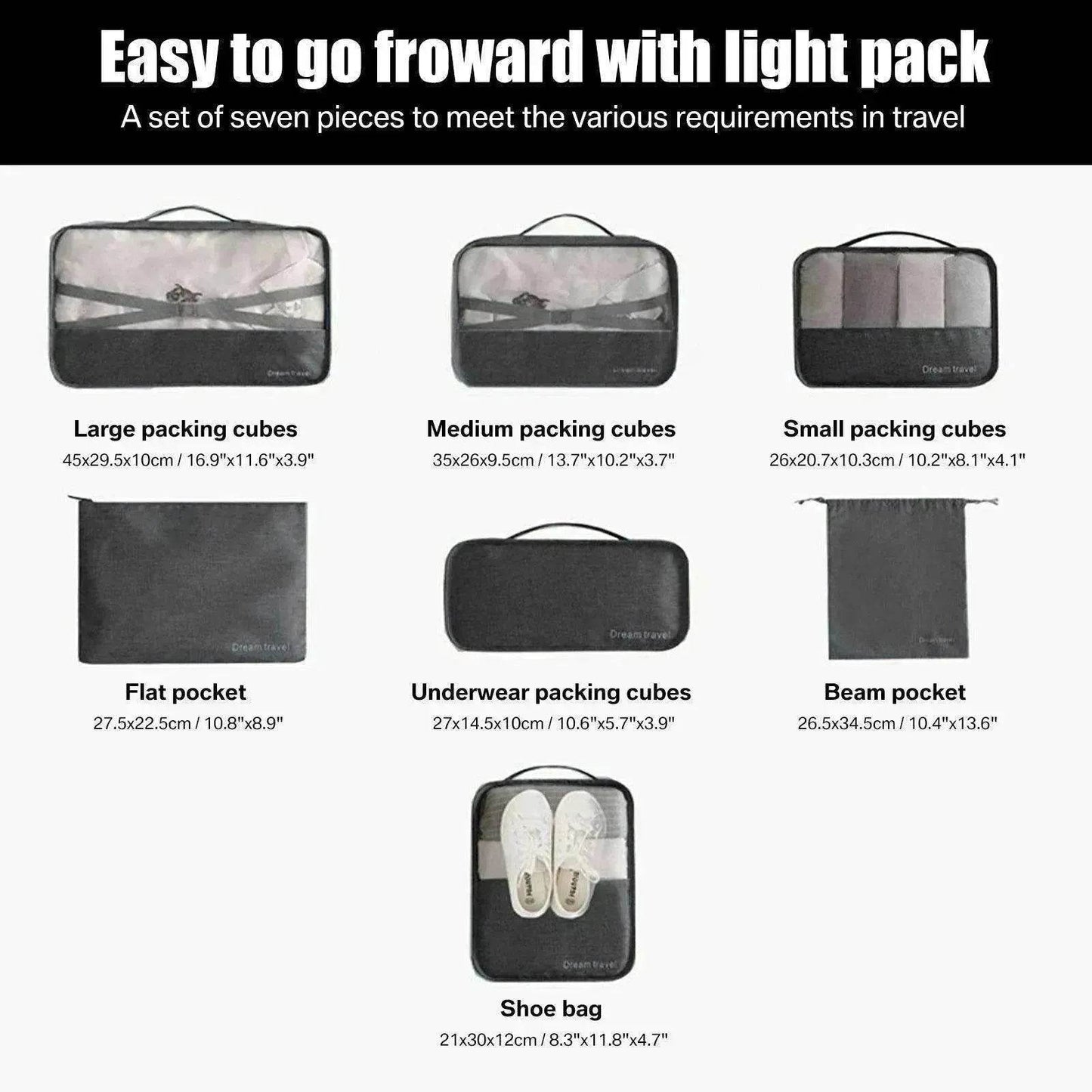 7pc Packing Cubes Luggage Storage Organiser Travel Bags - www.Shopthatapp.com